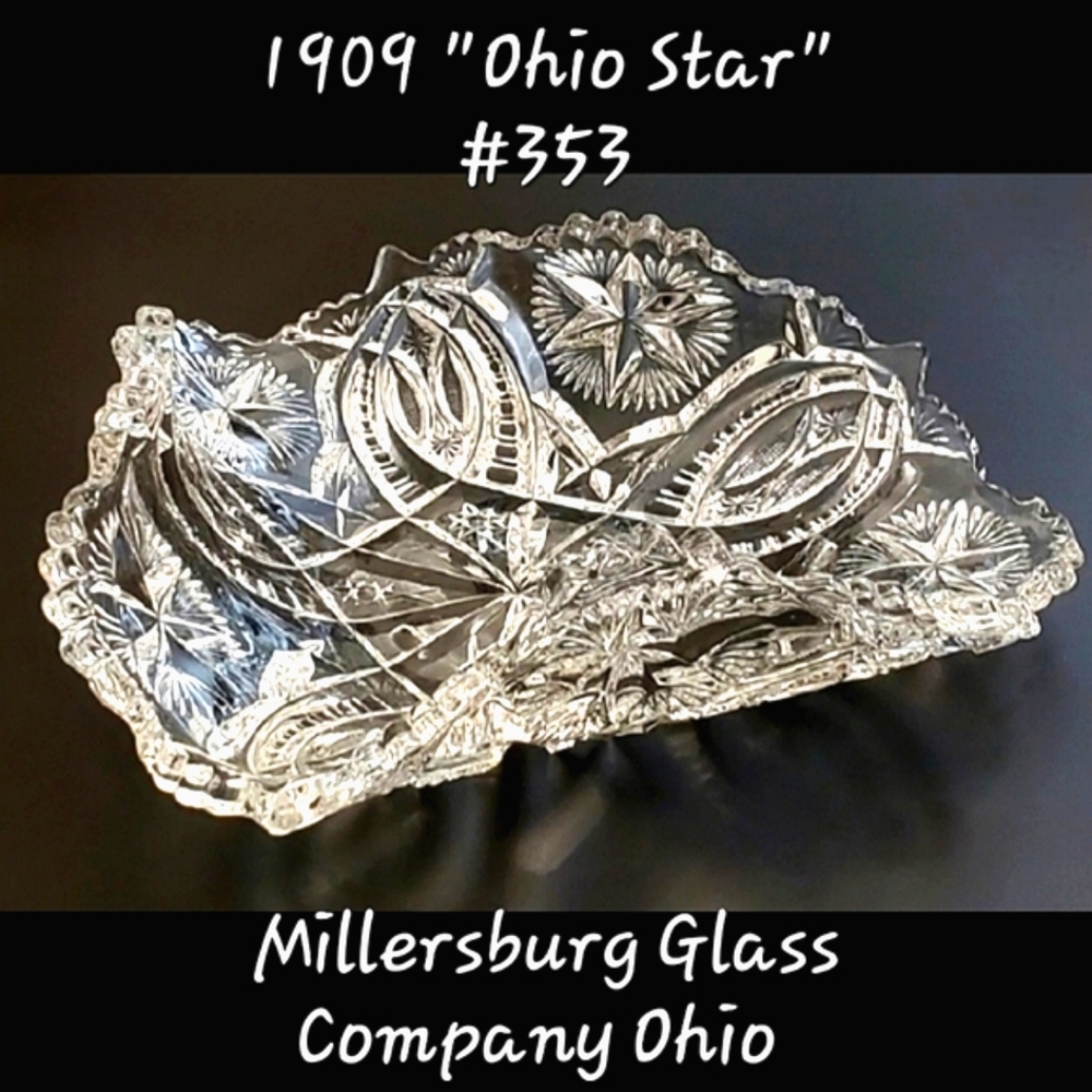 Rare 1909 "Ohio Star" #353 Folded 3 Sided Dish by Millersburg Glass Company Ohio